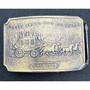 Vintage Wells Fargo Brass Belt Buckle Stagecoach Western Retro